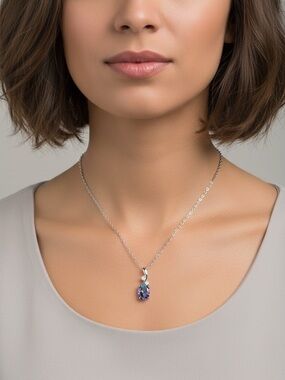 Silver Platinum Iridescent Purple Aurora Borealis Opal Teardrop Necklace.